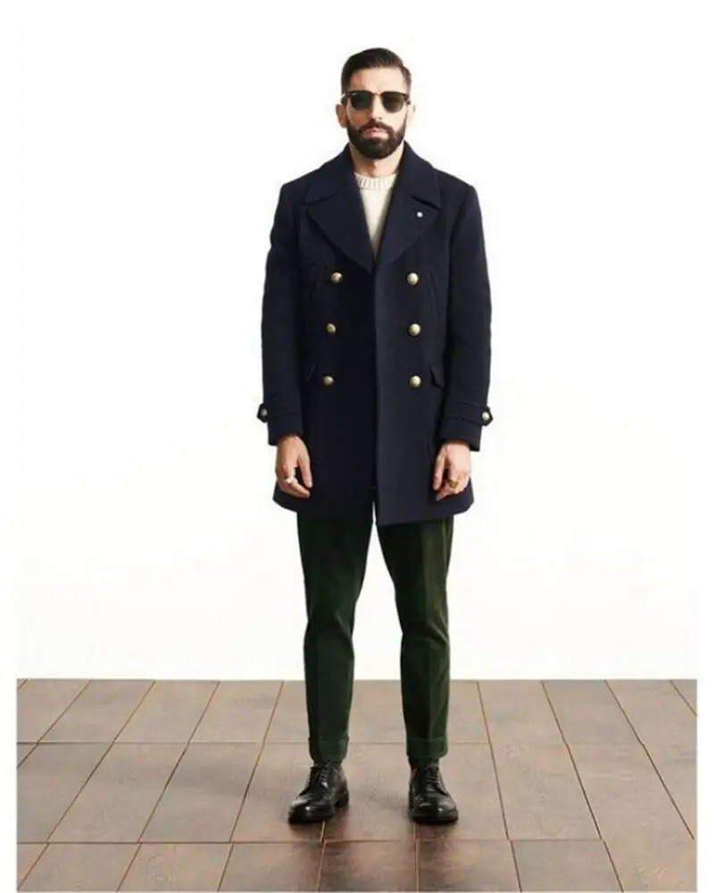 Mens Woolen Trench Coat French Business Overcoat Winter Warm Long Top 241225