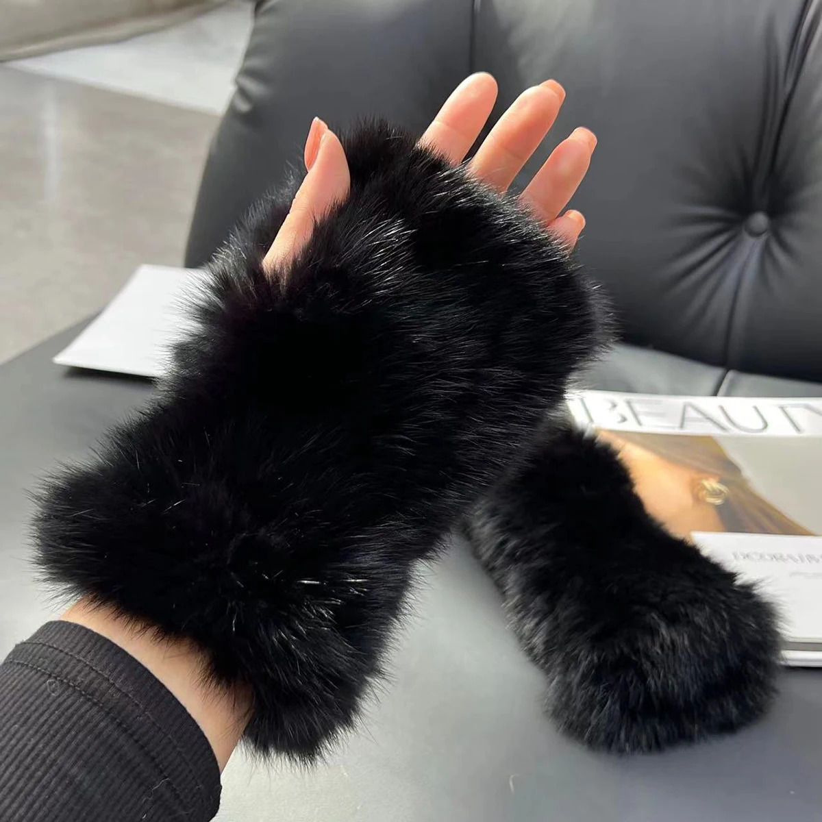 Winter Real Fur Golve Women Outdoor Warm 100% Natural Rabbit Fur Gloves Knit Thick Natural Soft Real Rabbit Fur Mittens 241225