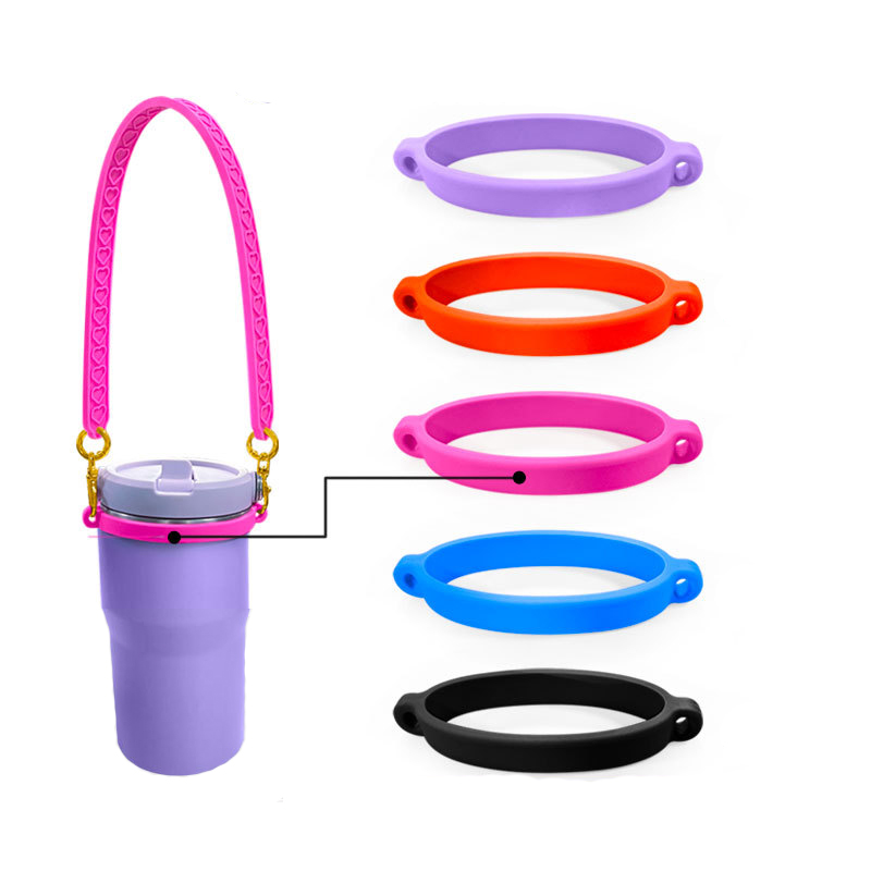 Silicone Water Cup Hanging Rope Loop Water Bottle Sling Water Cup Handle Silicone Ring Strap Outdoor Sports Portable Insulated Cup Holder YLE515