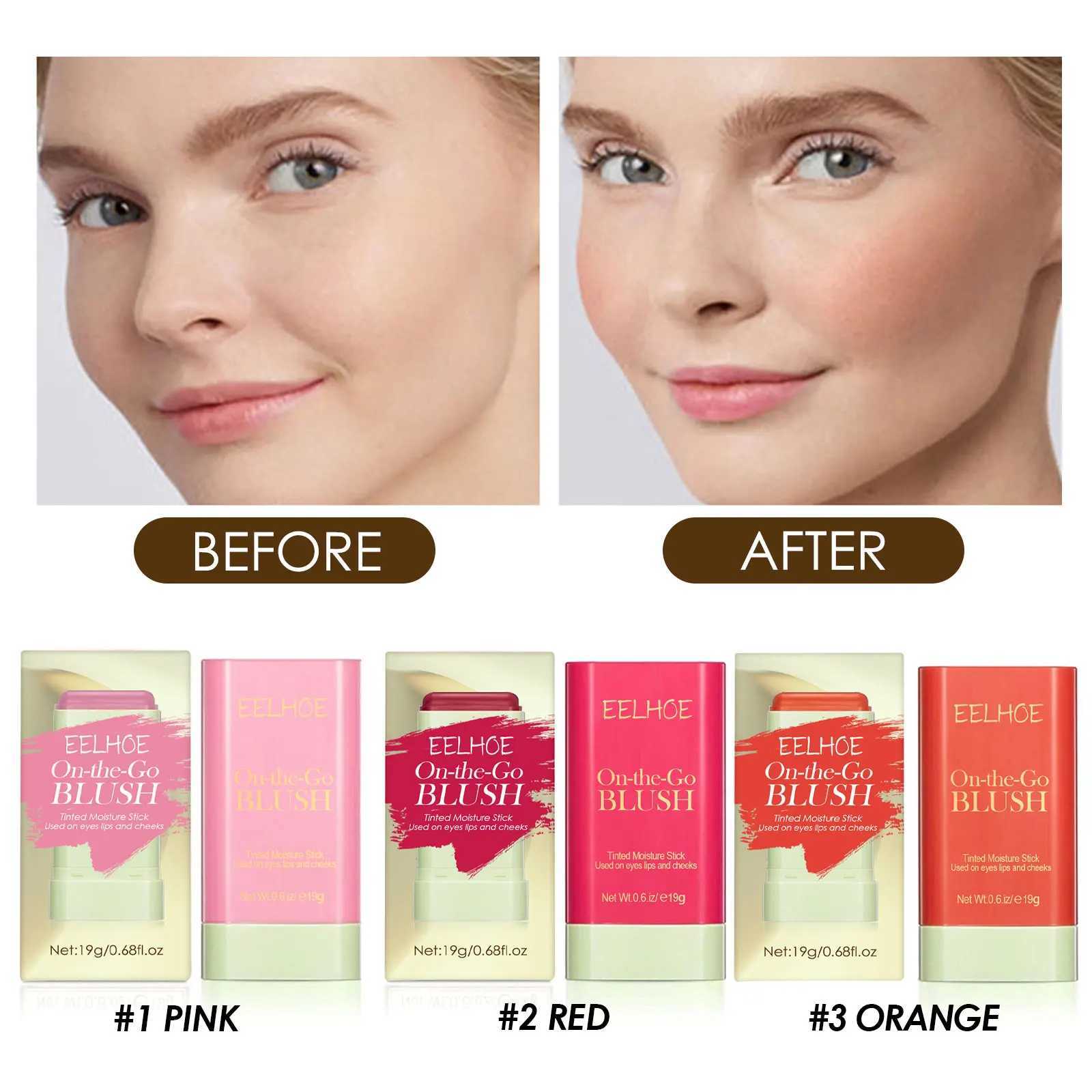 3PCS Pink/Red Tinted B Stick Eyes Cheek Lips Makeup 3in1 Monochromatic Multi B Stick Face Rouge Ber Makeup WholesaleXJ241225