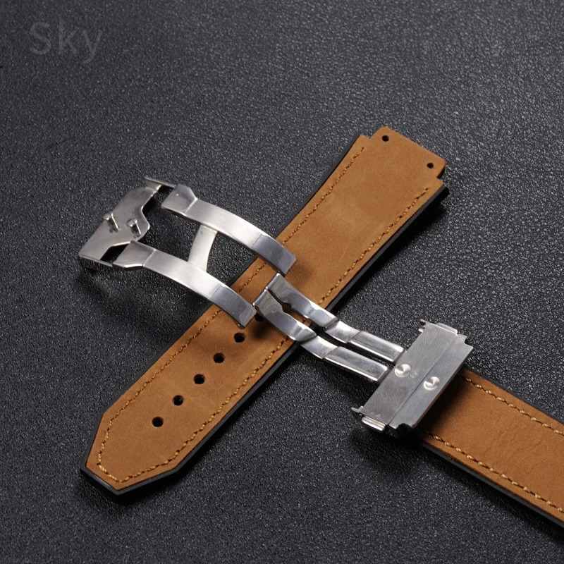 For Hublot Yubo Classic Fusion Big Bang Convex Interface Folding Buckle Men Sport Frosted Leather Silicone Underskin Watch Strap 241225
