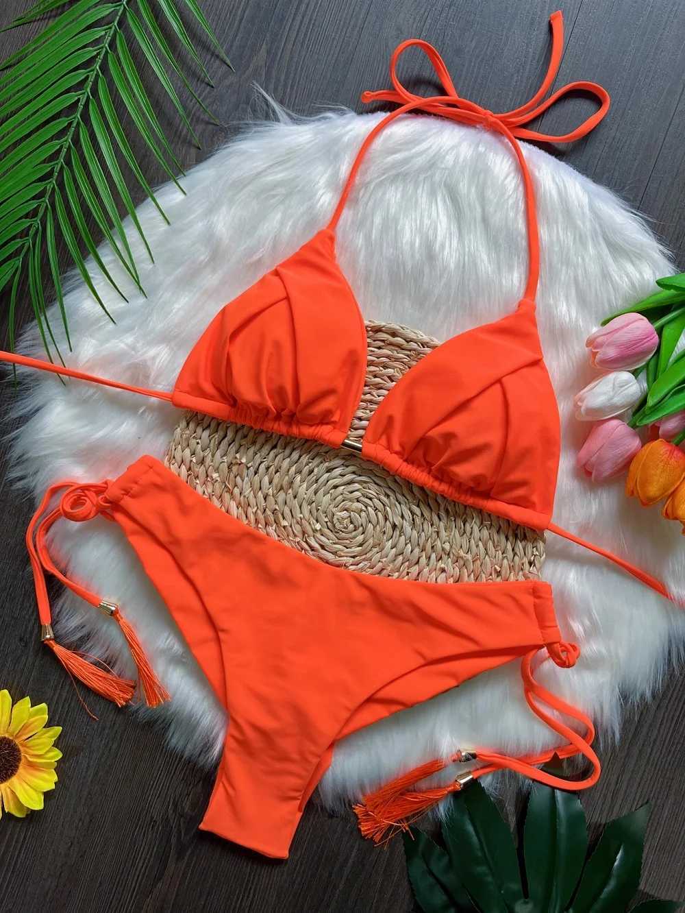 RUOTONSEPT sexy solid color bandage bikini set womens swimsuit two-piece triangular swimsuit Brazilian bikini swimsuitW241225