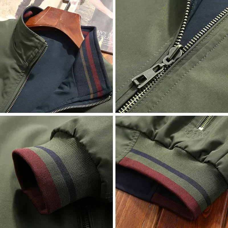 Mens Windbreaker Doublesided Wear Jackets Men Baseball Pilot Bomber Stand Collar Jacket Hip Hop Streetwear Coat Solid Color 241225