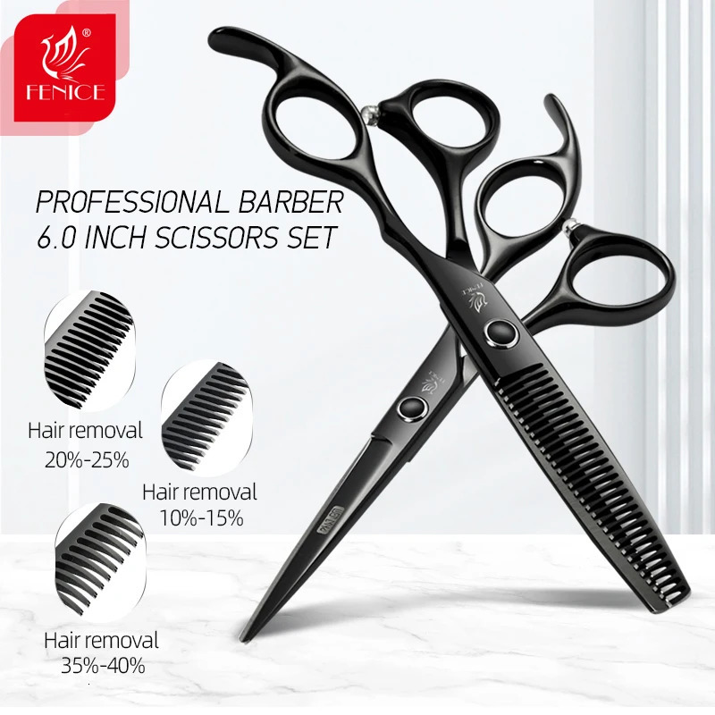 Fenice Professional 6 inch Hair Scissors Thinning Barber Cutting Hair Shears Scissor Tools Hairdressing Scissors 241225