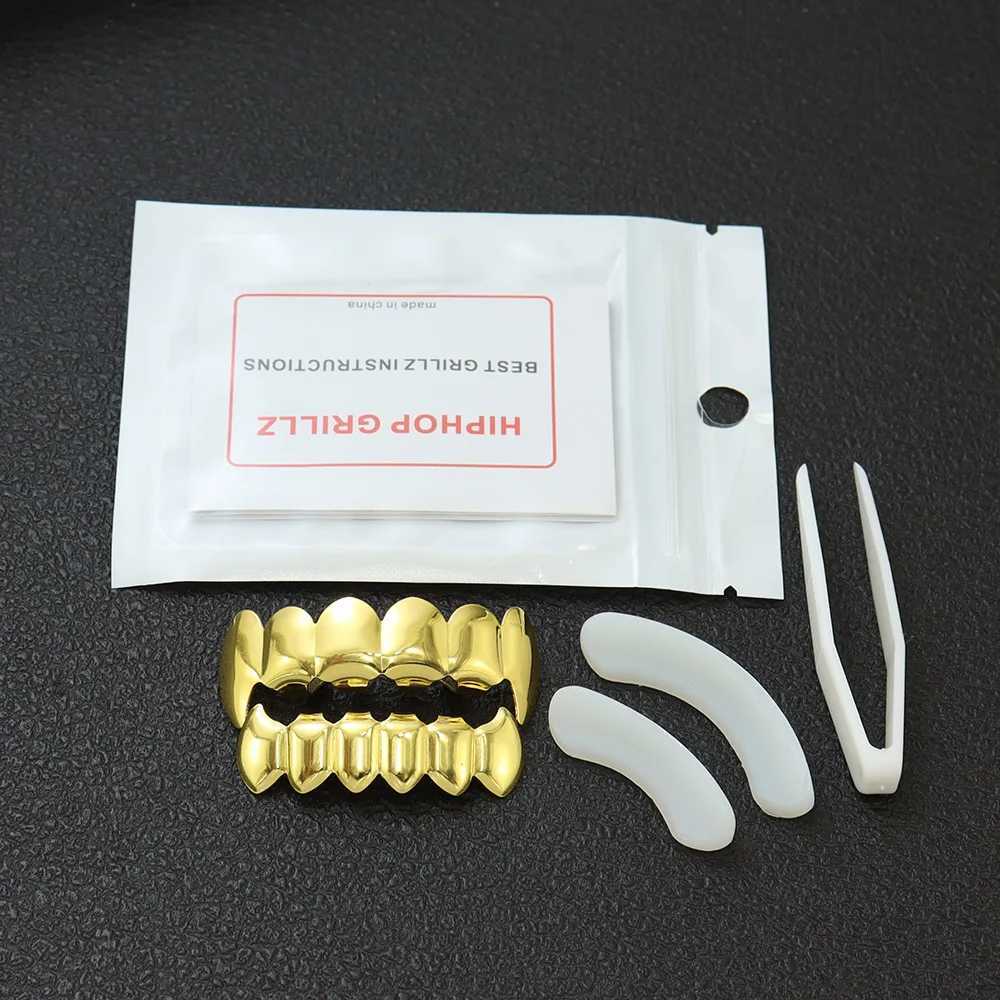1set Hip Hop Gold Color Teeth Grillz Gold Plated Dental Grills Rock Tooth Grillz Cs Crystal Teeth Cs Halloween Vampire GiftXJ241225