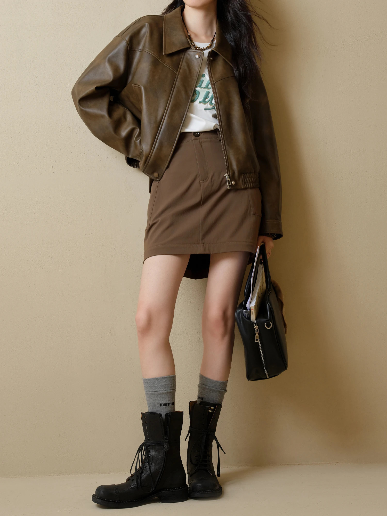 DUSHU Plus Size Womens Clothing length Optional Cool and Stylish Leather Jacket 2024 Autumn Retro Short Casual 241225