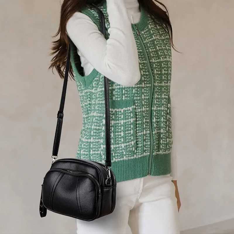 Solid Color Fiable Zipper Womens Mobile Phe Bag Simple Soft Leather Shoulder Crossbody Small Square Bag HandbagXJ241225