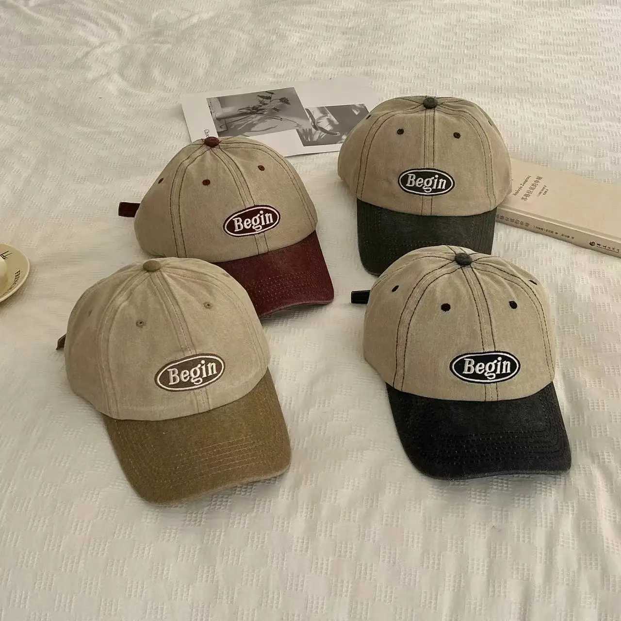 Colorful block embroidered baseball cap womens Korean style fully matched couple street fashion brand soft foot cap W241225