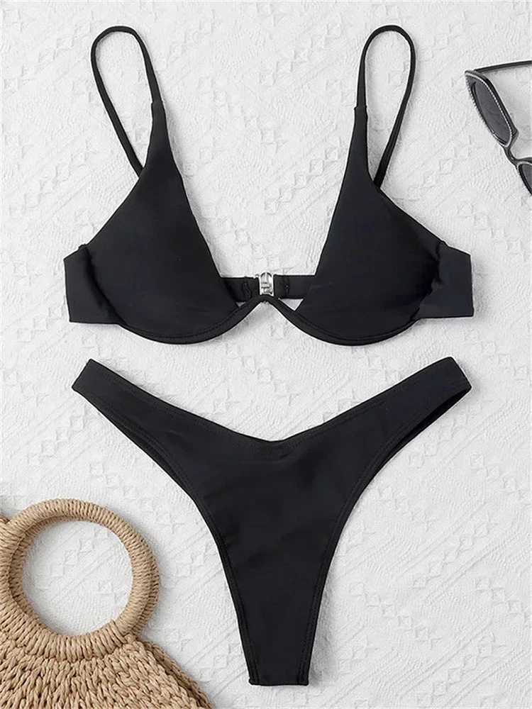 OIINAA swimsuit womens sexy solid bikini set two-piece beachwear 2024 summer fashion thong swimsuit bathroom swimsuit bikini swimsuitW241225