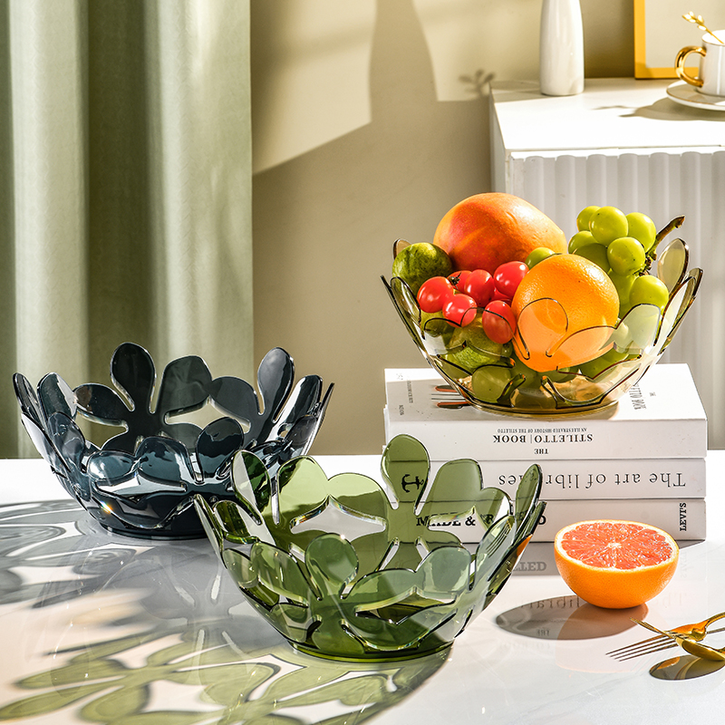Classic fruit tray natural color multifunctional kitchen utensil PET Petal Hollow Fruit Plate Transparent