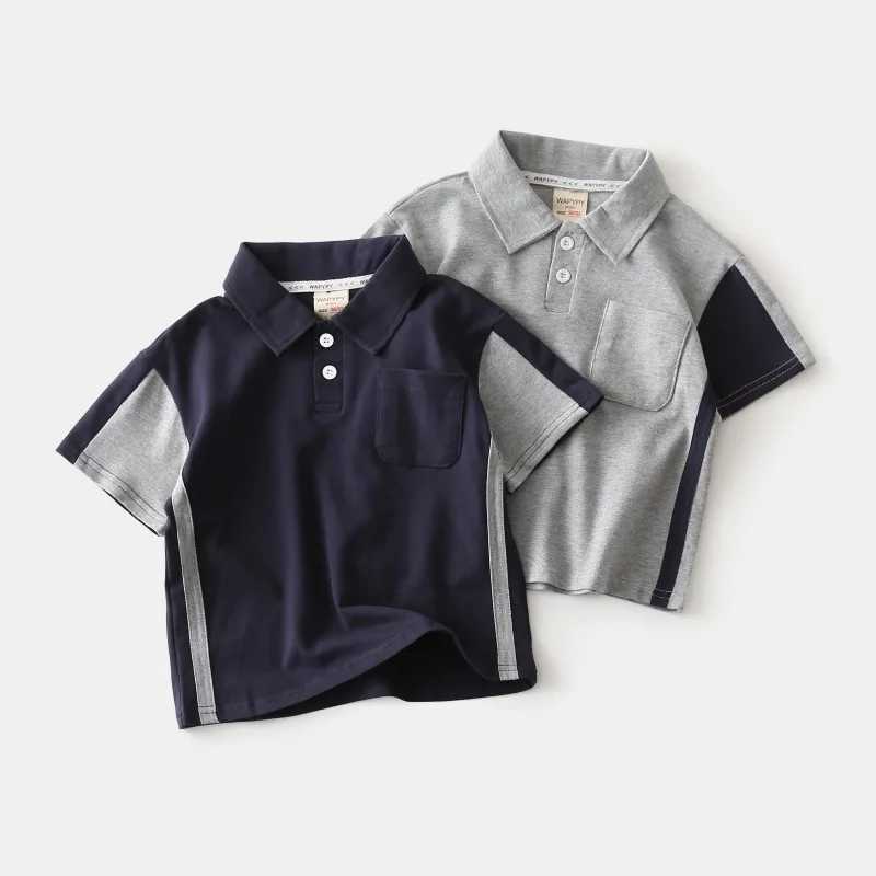 Summer Kids Fashion Breathable Cotton Polo Shirt Boys Casual Short Sleeve T-Shirt with Color Block Ages 2-7 Optional 2 ColorsXJ241225