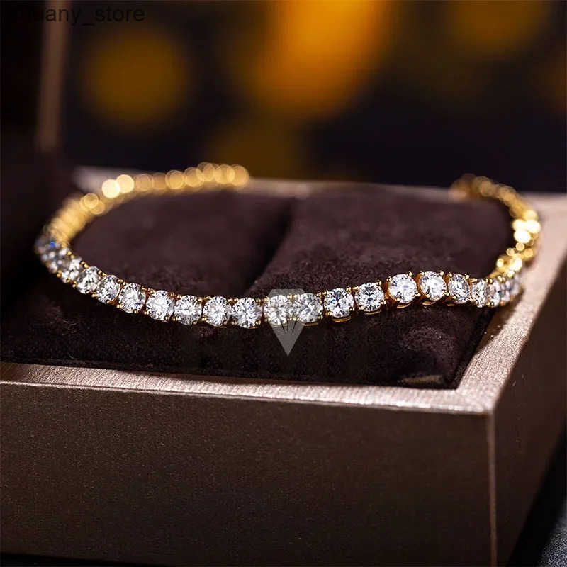 Chain HMJ Moissanite Tennis Original S925 Sterling Silver Plated 18k Yellow Gold With GRA s For Women ManChams F L240910
