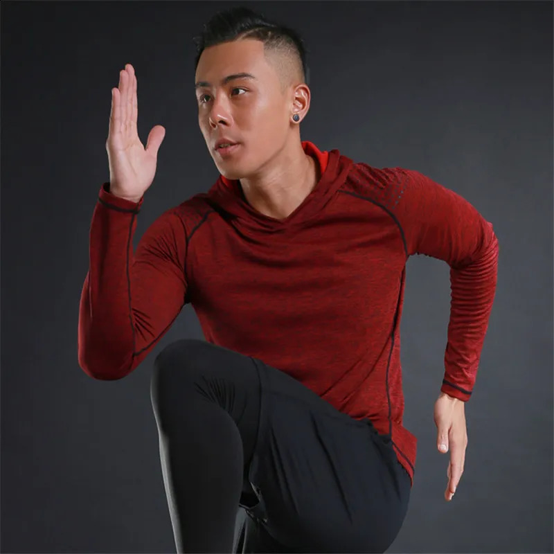 Solid Color Gym Clothing Long Sleeve Slim Fit Hooded TShirt Cotton Breathable Hoodie Mens Bodybuilding Fitness Muscle Sportwear 241223