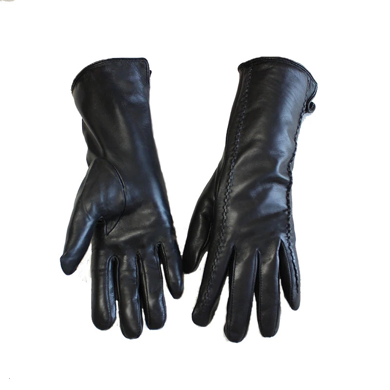 Leather Sheepskin Gloves Womens Mid-Length Stripes Plus Velvet Warm Autumn and Winter Windproof 241225