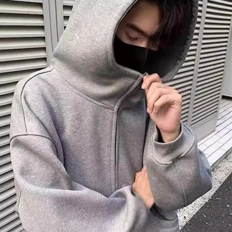 Autumn Casual Zipper Long Sleeve Turtleneck Hoodies For Men in High Street Fashion Hooded Sweatshirts Y2K Vintage Jackets 241224