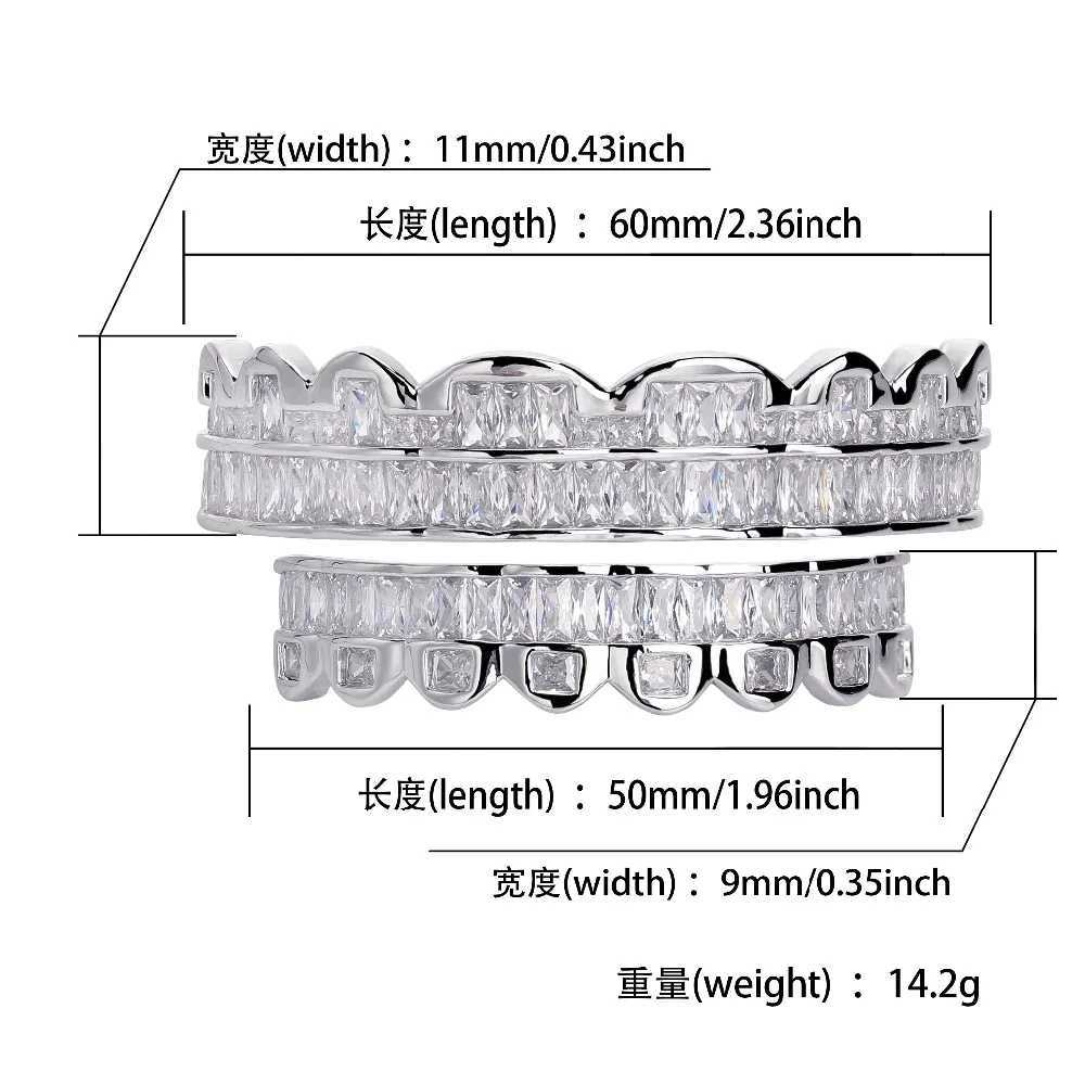 New Baguette Set Teeth Grillz Top Bottom Silver Color Grills Dental Mouth Hip Hop Fashion Jewelry Rper Jewelry GiftXJ241225