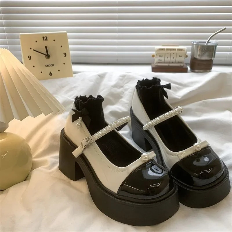 Shoes Female Mary Janes Womens High Heels Fashion Buckle Strap Office and Career Round Toe Platform Heelszapatos 241225