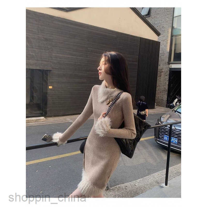 women dresses fashion Knitted Dress as a Base for Autumn and Winter Women, Looks Thin and Sleek with a High End, Small and Fragrant Wrapping Hip Hair