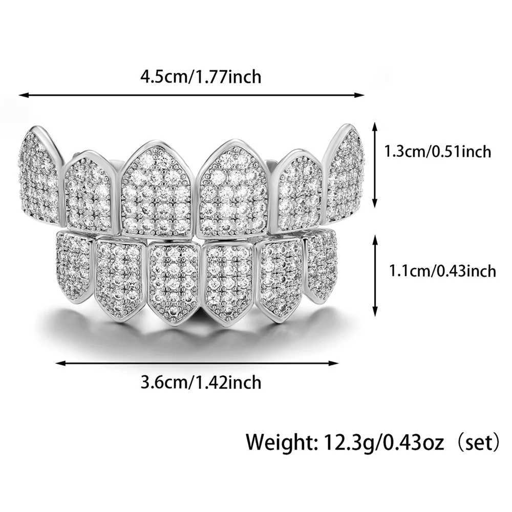 Hip Hop Full CZ Teeth Grillz Cs Bling d Out Cubic Zircon Micro Pave Top Bottom Charm Grills Set For Men Women Jewelry GiftXJ241225