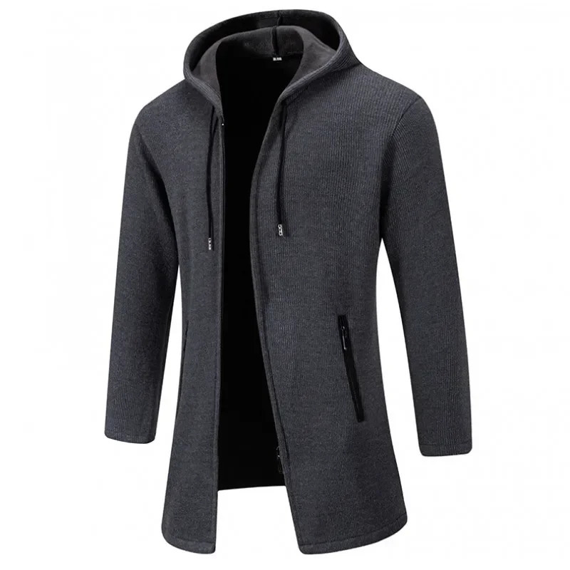Autumn Winter Mens Casual Knitted Coat Velvet Padded Jacket Male Hoodies Warm Jumper Fashion Zipper Cardigan 241225