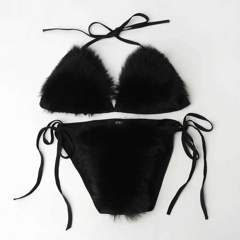 New womens sexy bikini swimsuit 2-piece set summer fur swimsuit bikini swimsuit adjustable bra cute girl beach bikini swimsuitW241225