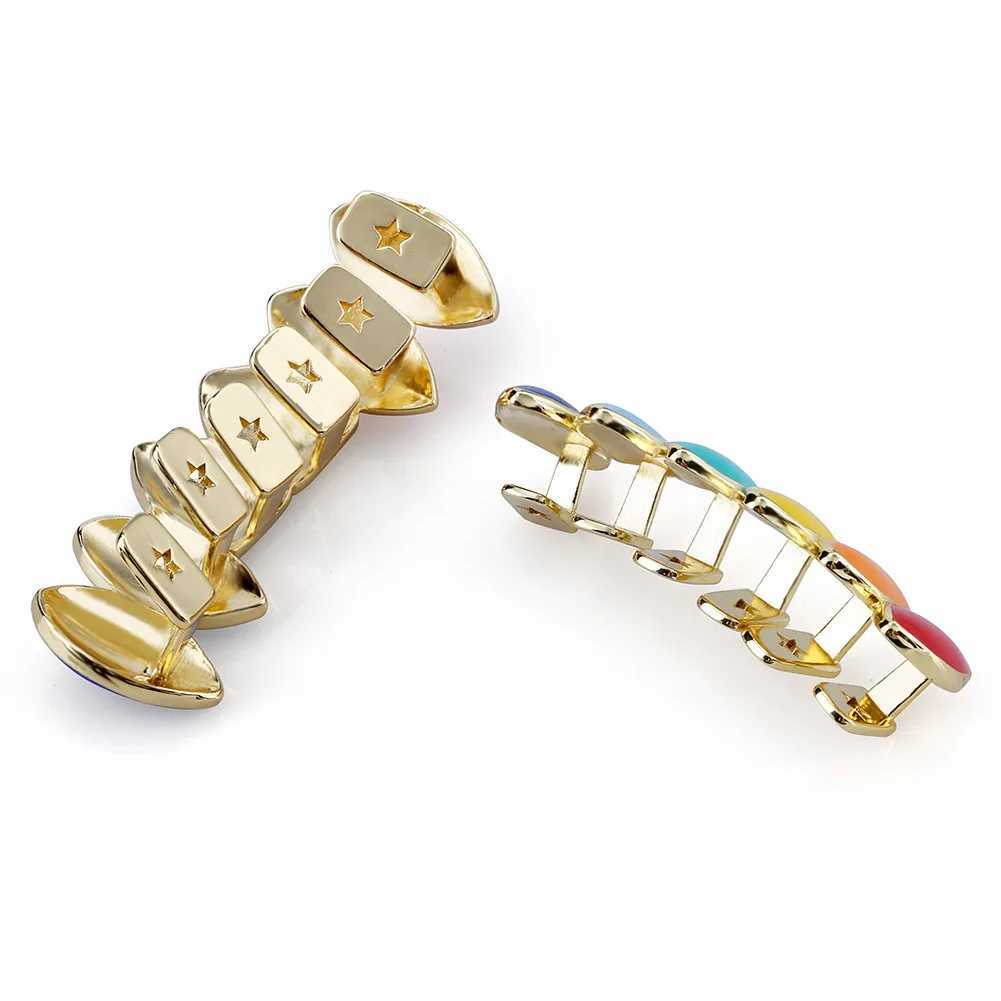 HipHop Rainbow Gold Silver color Teeth Grillz Top Bottom Grills Dental Mouth Cosplay Party Tooth Punk Bo Jewelry GiftsXJ241225