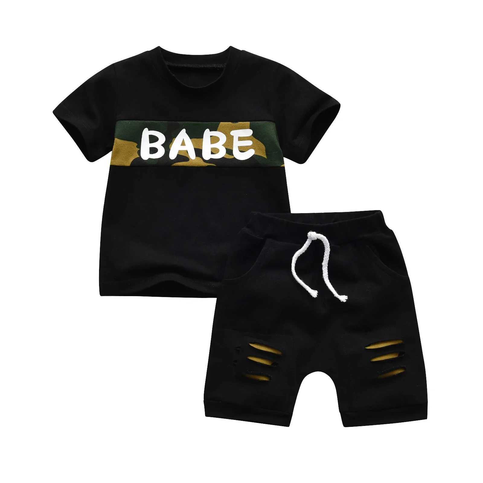 Clothing Sets Summer toddler baby boy clothing set 0-2 years casual short sleeved letter printed T-shirt top+shorts 2 pieces of boy clothingY2412259NO