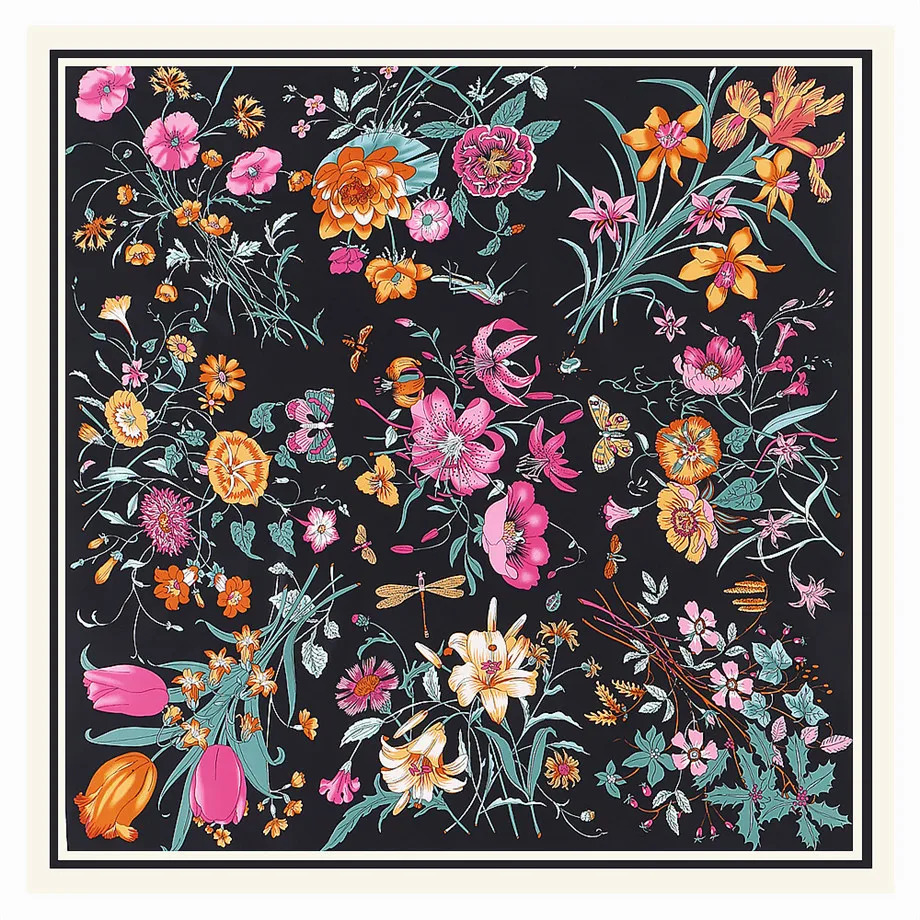 130cm Twill Silk Scarf Women Bandana Square Scarf Floral Kerchief Scarves For Ladies Fashion Shawl Echarpe 241225