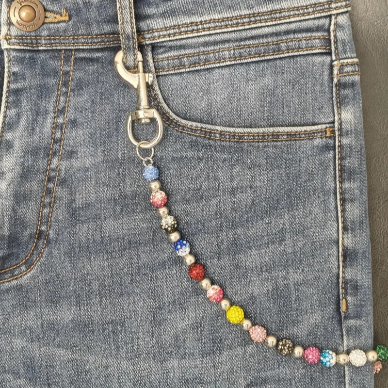 Round Bead Rhinestone Multicolor Punk Pants Chain Unisex Ones Waist Accessories Gothic Multi-functionChain For Bag 250303