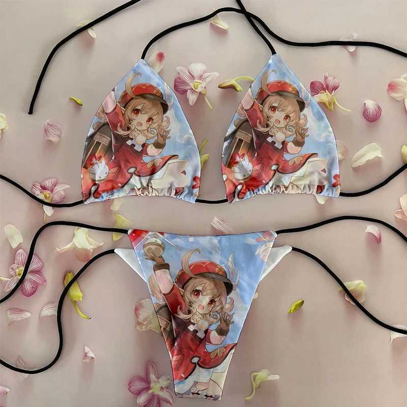 New Fashion Anime Style Womens Bikini Set Cartoon Anime Girl Pattern Kawaii Swimsuit Two Piece Novel Trend Holiday GiftW241225