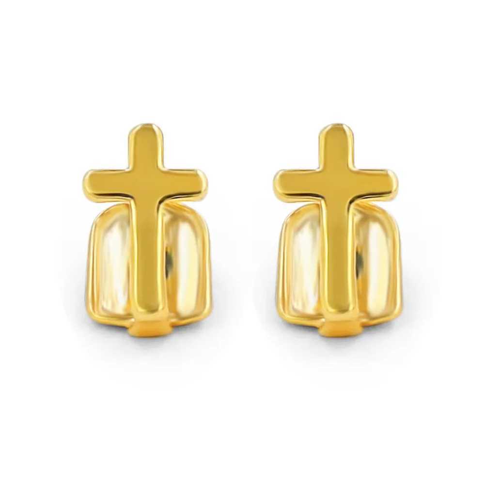 Hip Hop Hollow SingleVampire Teeth Grillz For Women Men 14K Gold Plated Cross Tooth Cs Decor Jewelry Party Gift XJ241225