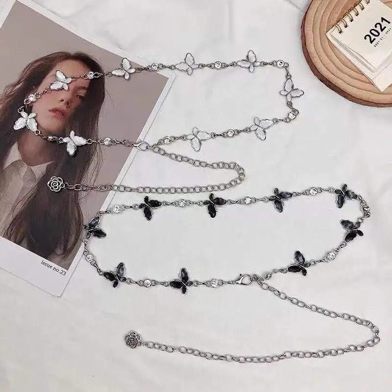 Butterfly Womens Waist Chain Belts Thin Belt Waist Silver Belts for Dress Fringes Decoration Waistbands Body Jewelry 241225