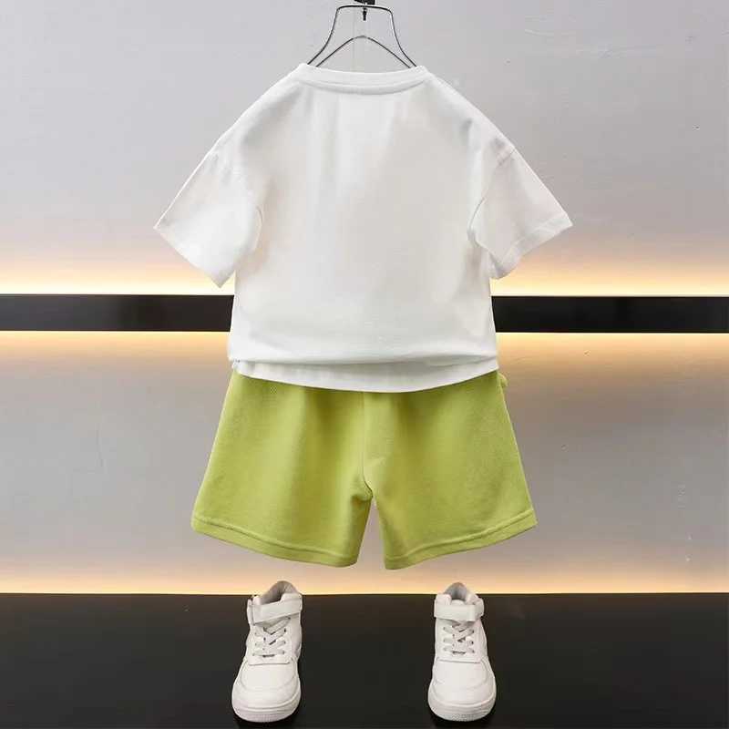 Clothing Sets Summer childrens girls and boys clothing set childrens cartoon dinosaur short sleeved zipper top and shorts 2-piece set letter setY24122