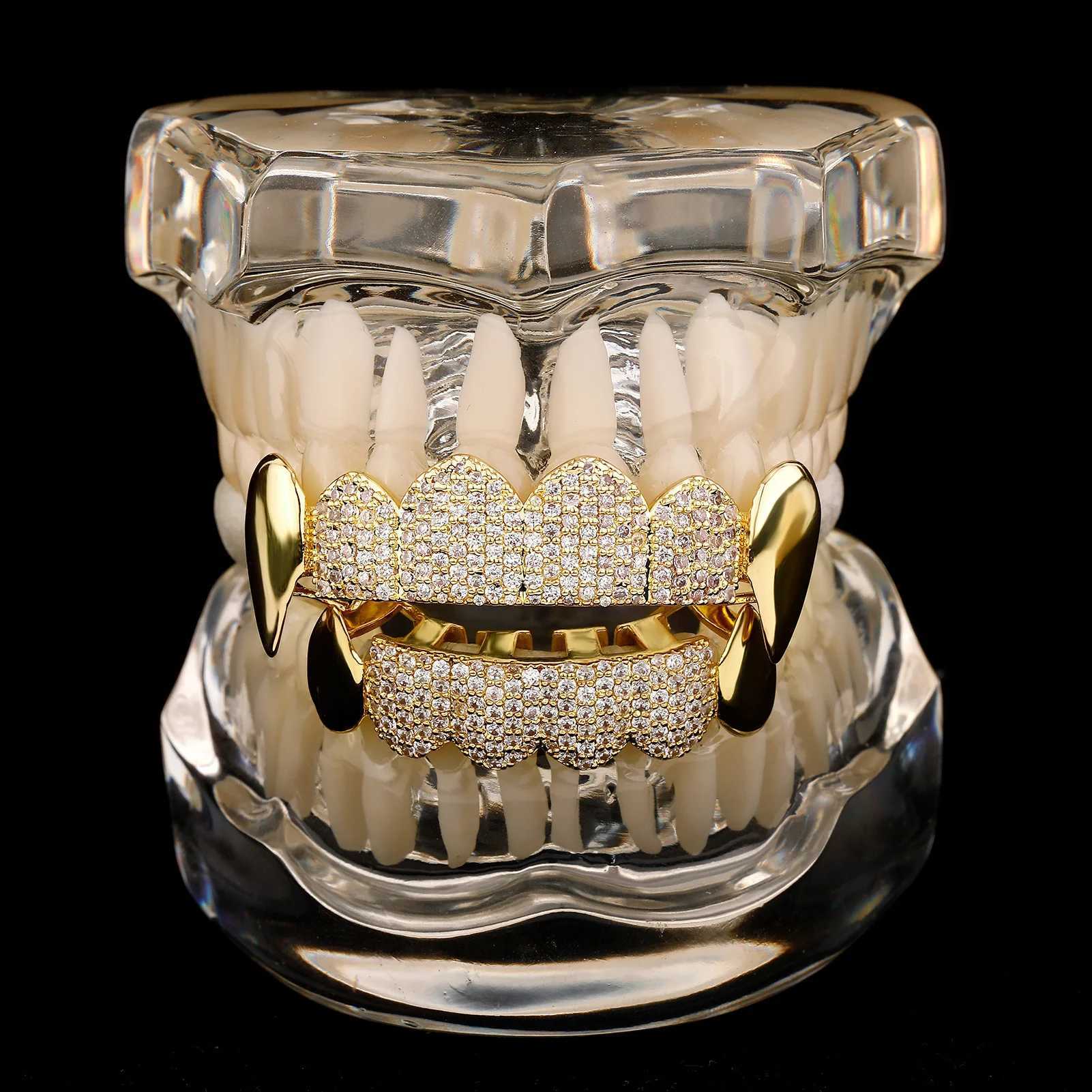 Top Bottom Mouth d Out Cubic Zirconia Brass Grillz Teeth For Men Teeth Grills Tooth Cs Removable Hip Hop JewelryXJ241225