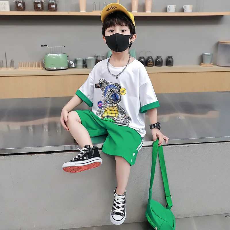 Clothing Sets Summer Children Boy Clothes Set Fashion Kid Girls Bear Printed Short Sleeve T-shirts and Shorts Suit Teenage Top Bottom OutfitY241225BYA