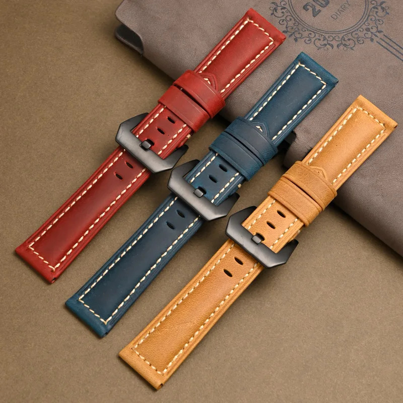 Waterproof Genuine leather Watch Band for Men Women 20mm 22mm 24mm 26mm Crazy-Horse lwather Watch Strap Replacement Belt 241225