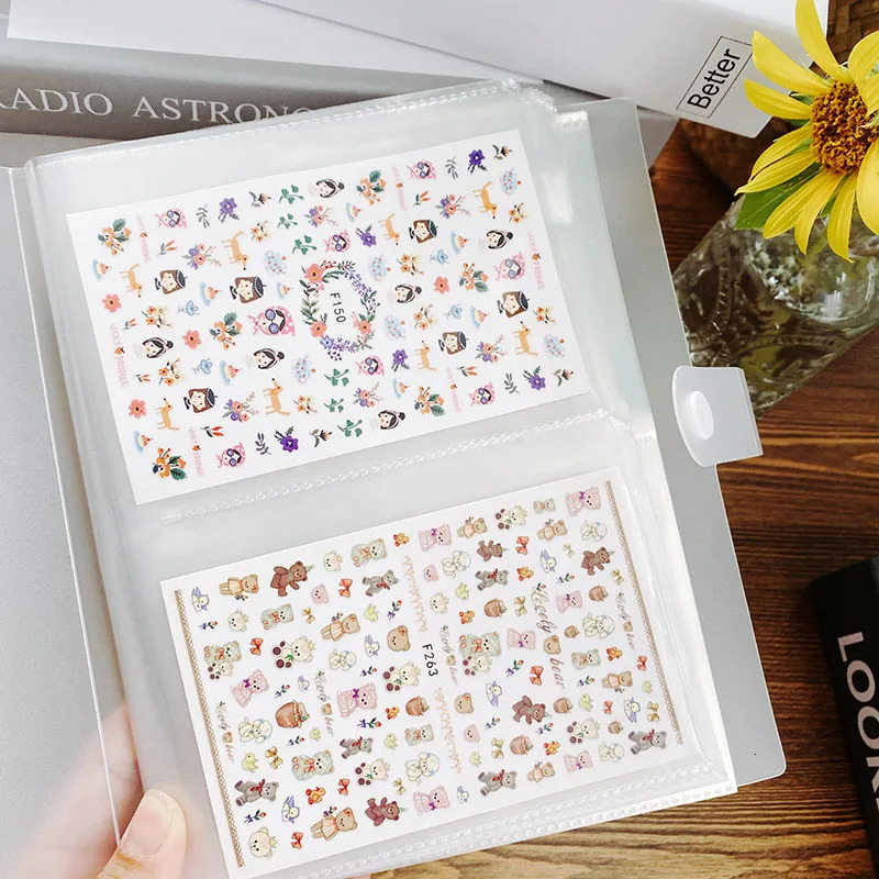 Nail Stickers Storage Book 144/160 Slots Large Capacity Exhibition Collecting Album Organizer Package Nail Sticker Showing Shelf 241225