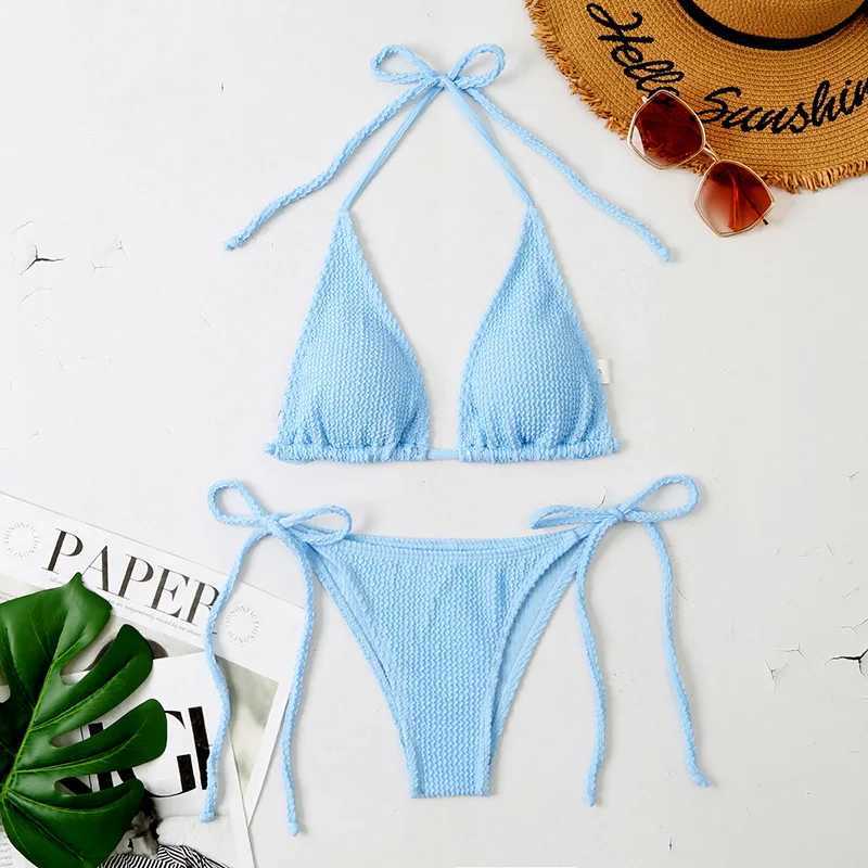 New sexy neon yellow thong bikini two-piece swimsuit womens swimsuit beach swimsuit Brazilian mini bikini 2025W241225