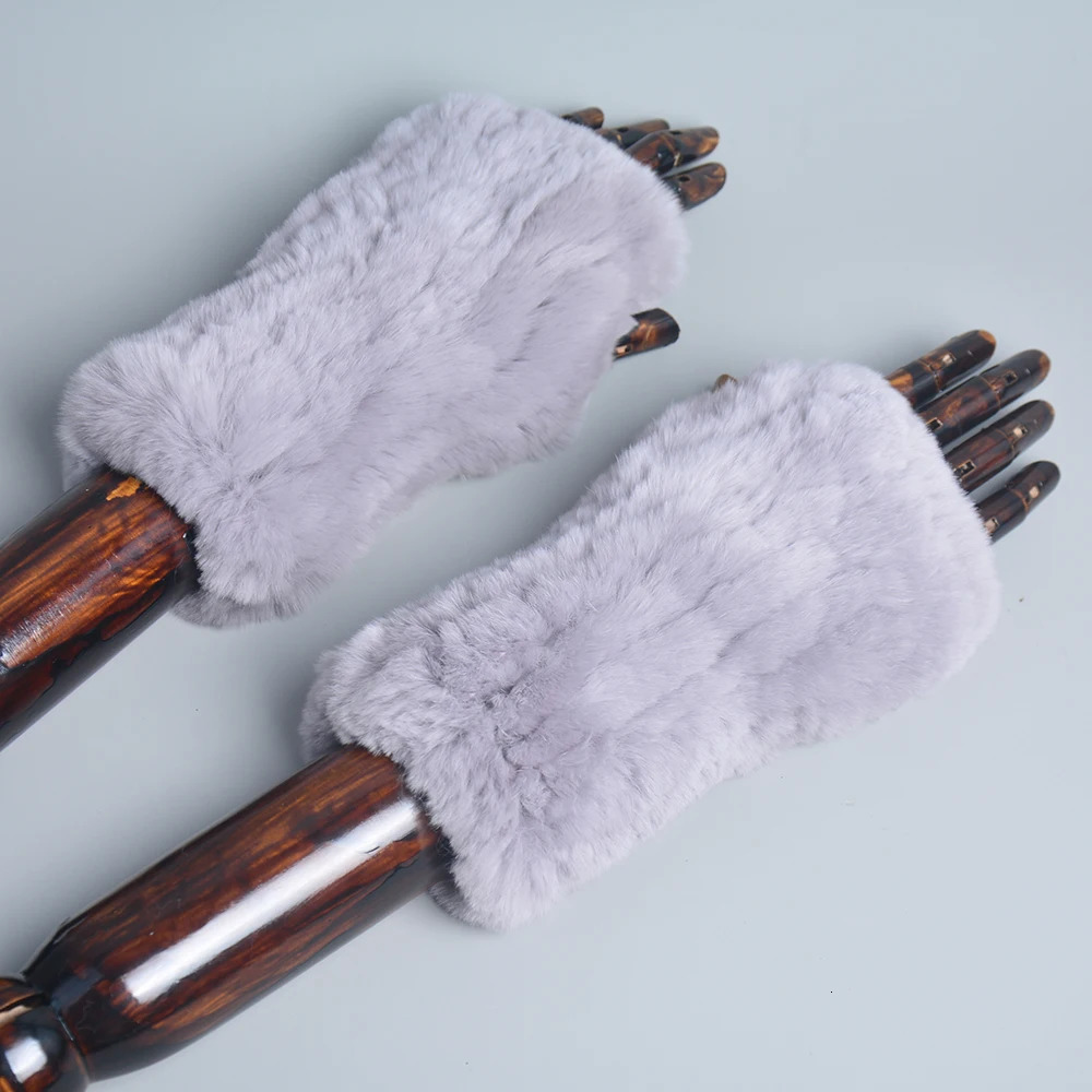 Women Real Genuine Knitted Rex Rabbit Fur Mitten Winter Warm Lady Real Fur Fingerless Gloves Handmade Knit Fur Mitten 241225