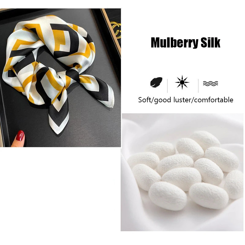 Spring Summer 53CM Silk Square Scarf For Women Joker Elegant faux Mulberry Silk Ladies Scares Letters Printing 241225