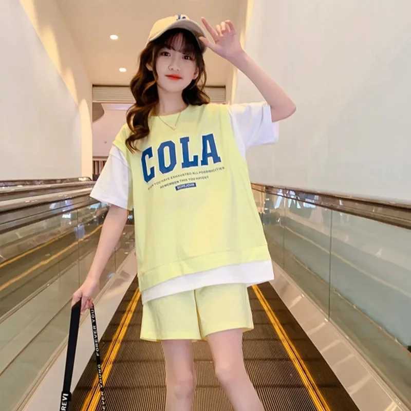 Clothing Sets Summer Teenage Girls Clothes Set Children Letter Printed T-shirts and Shorts 2pcs Suit Kid Fashion Top Bottom Outfits TracksuitsY241225C
