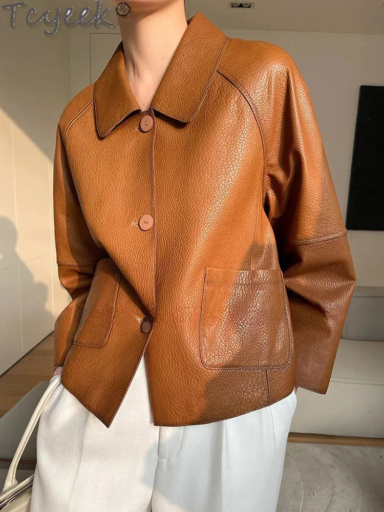 Sheepskin Real Coat Women Spring 2024 Simple Fashion Singlebreasted Casual Genuine Leather Jacket 241225