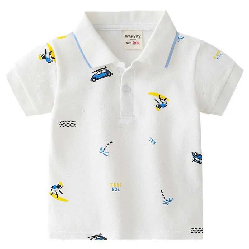 Kids Dinosaur Print Short Sleeve T-shirt Summer Boys Loose Color-Block Casual Polo Shirt Breathable Cotton for Ages 3-8XJ241225