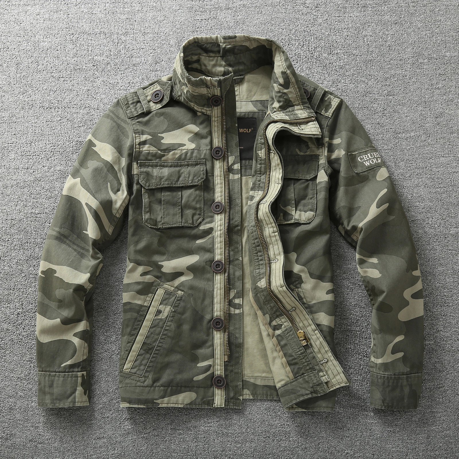 Mens Autumn Casual Jacket Retro Camouflage MultiPockets Cowboy Jackets Fashion Outdoor Cargo Coats 241225