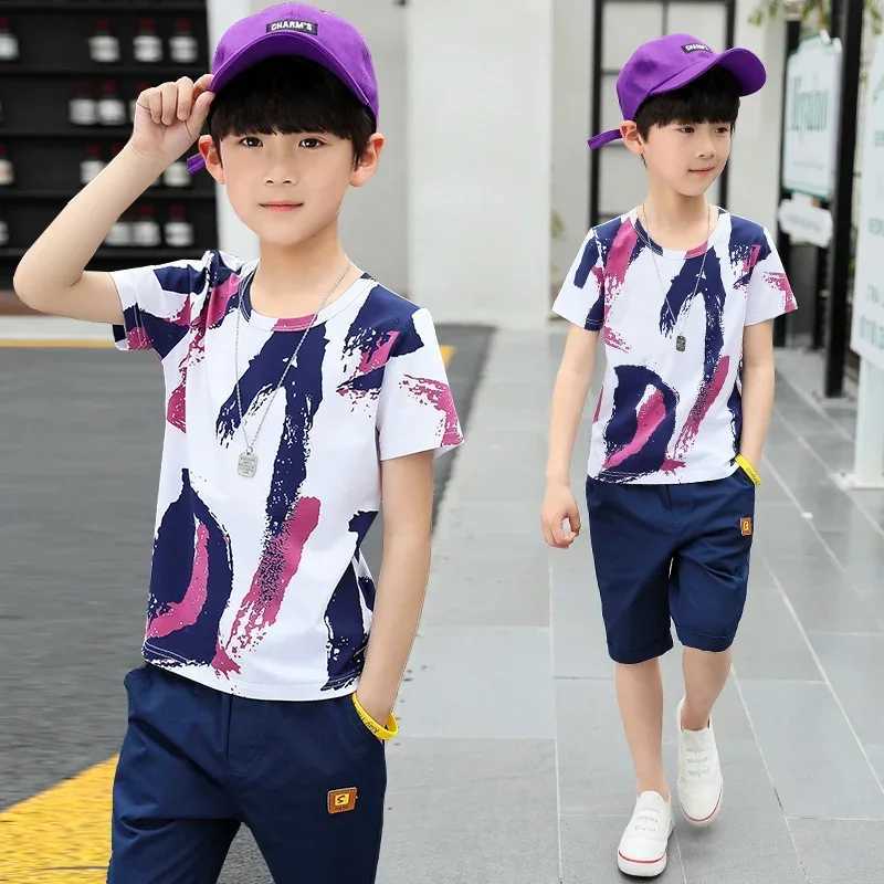 Clothing Sets Boys 2024 new summer set cotton boys clothing casual set childrens short sleeved shirt set 4 6 8 12 yearsY241225Z4GJ