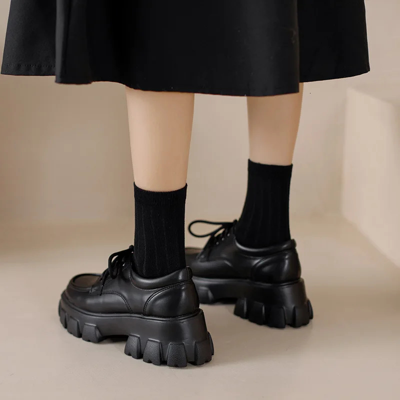 Women Loafers Classic Platform Chunky Heel Black Ladies Pumps Female Mary Jane Derby Lolita Sweet Round Toe College Shoes 241225