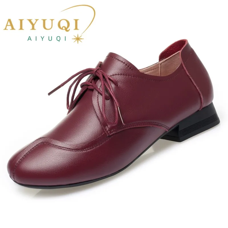 AIYUQI Women's Casual Shoes Genuine Leather Fall Vintage Mom Shoes Women's Non-slip Lace-up Women's Shoes