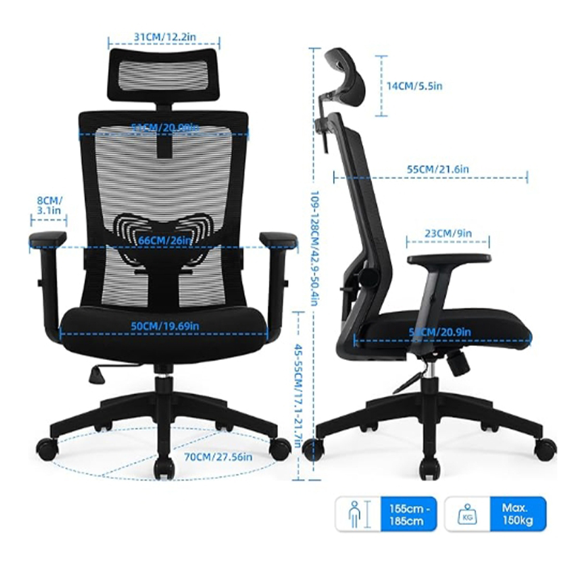 Stylish High-Back Swivel Chair for Enhanced Support During Long Hours at Work