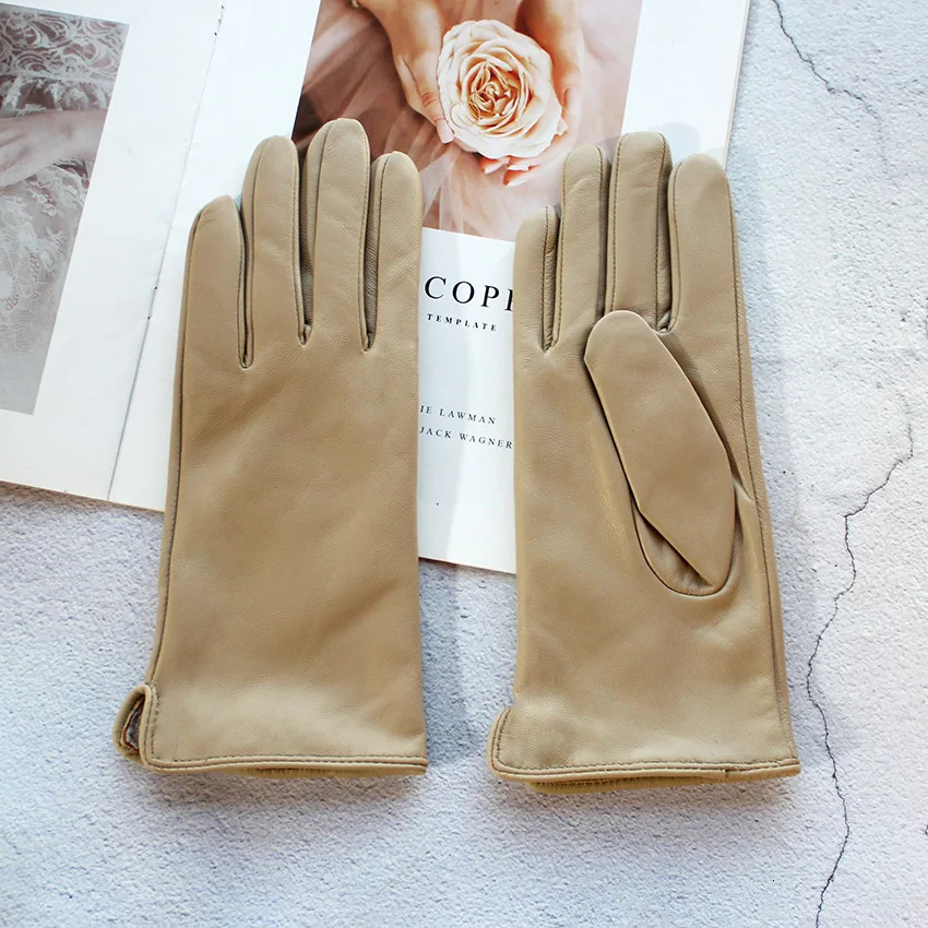 Color Sheepskin Gloves Womens Genuine Leather Fashion Straight Wool Lining Spring and Autumn Warm Outdoor Travel Driving 241225