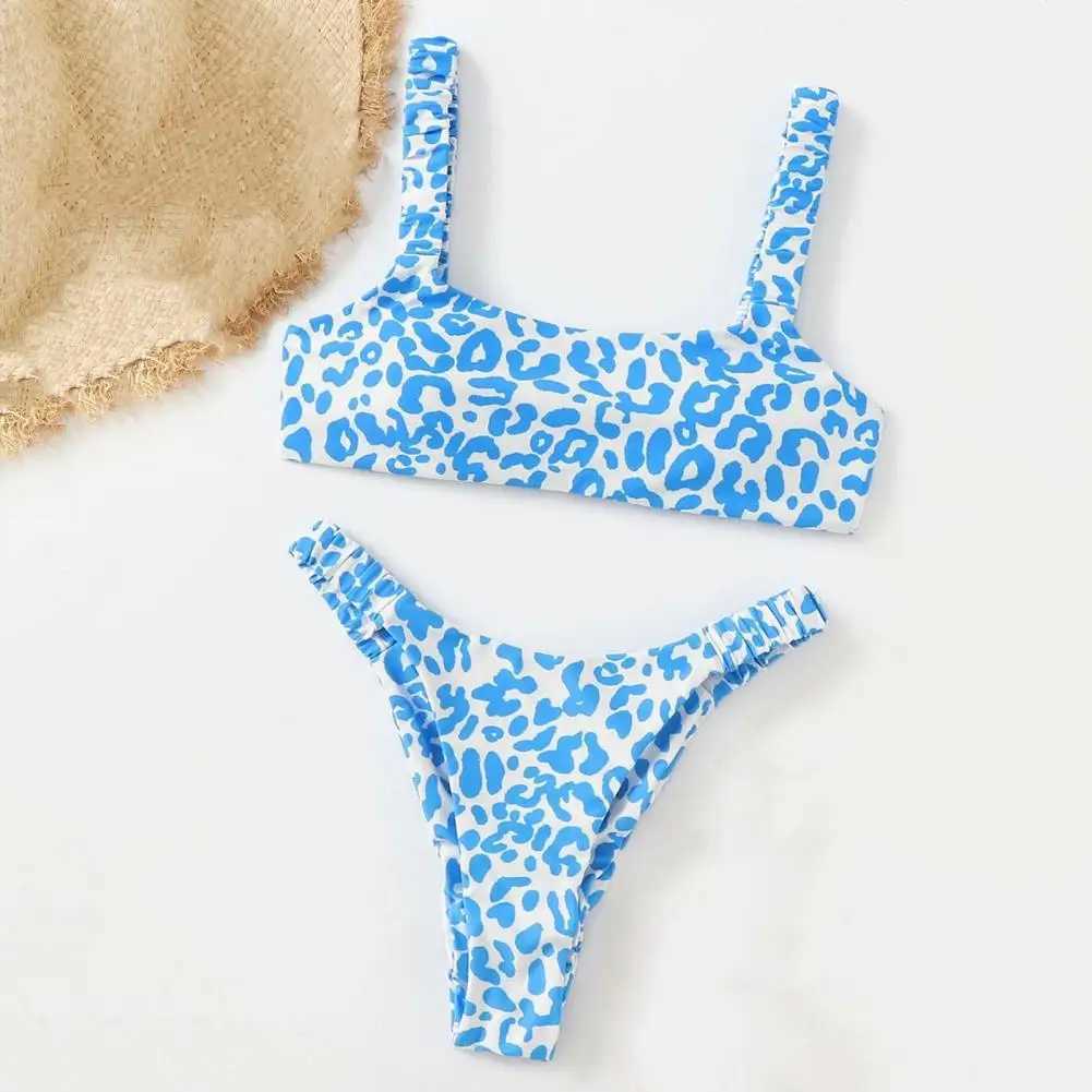 2-piece/set womens leopard print soft quick drying swimsuit set ultra-thin patch summer bikini setW241225